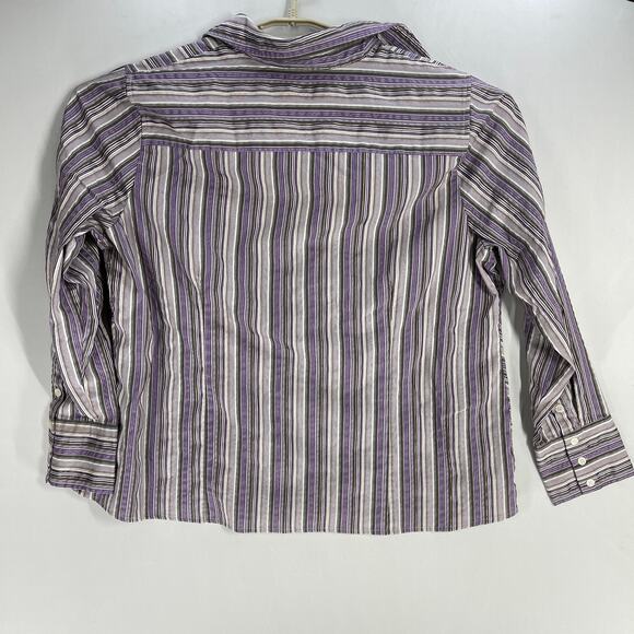 Fred David Top Women Plus 22W Purple Striped Button Up Long Sleeve Cotton Blend - Picture 3 of 6